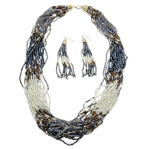 Multilayered Beaded Necklace & Earring Set